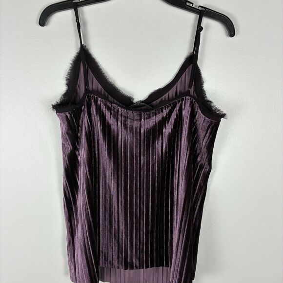 Jasmine Velvet Cami Top Sz M Purple Pleated Blouse Elegant Minimalist Dark - Picture 3 of 7